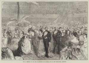 Officiële ontvangst door de hertog van Edinburgh en prinses Louise op de Internationale Tentoonstelling door Sir John Charles Robinson